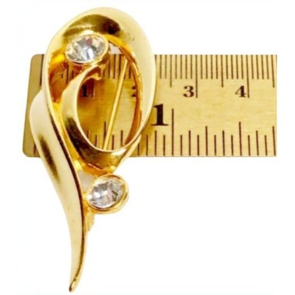 Vintage Bold Gold Oval Brooch with Large Crystal Accents 2"x1.5" - Picture 5 of 5